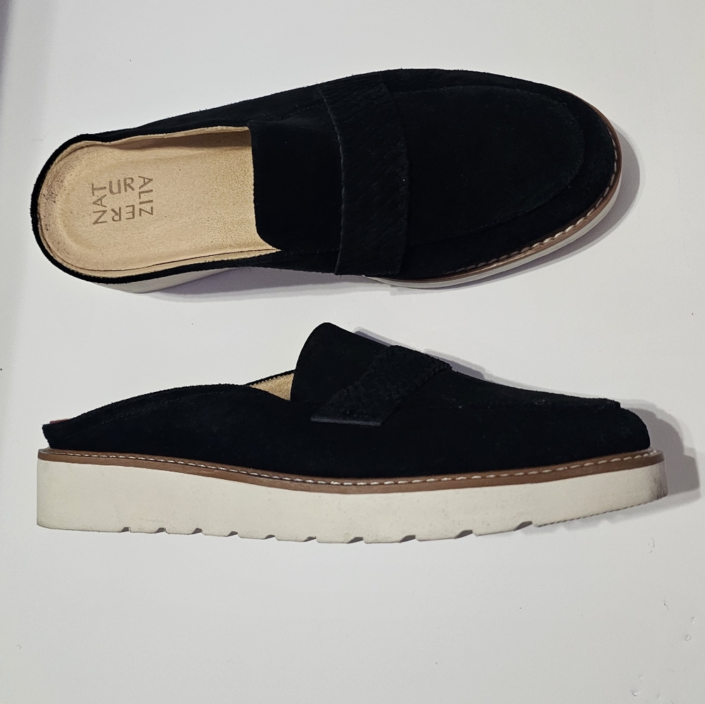 Naturalizer Leather Black Loafer Slide On Mules Size 9.5